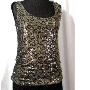 Gold Black Blouse Sequin Top M&S Metallic Dinner Date Dance Prom Party Sz 4